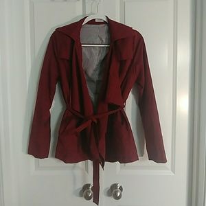 Burgundy faux-suede waterfall jacket